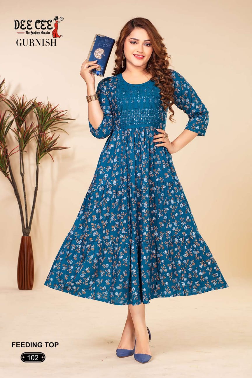 Gurnish By Dee Cee Rayon Printed Anarkali Kurtis Wholesale Suppliers In Mumbai